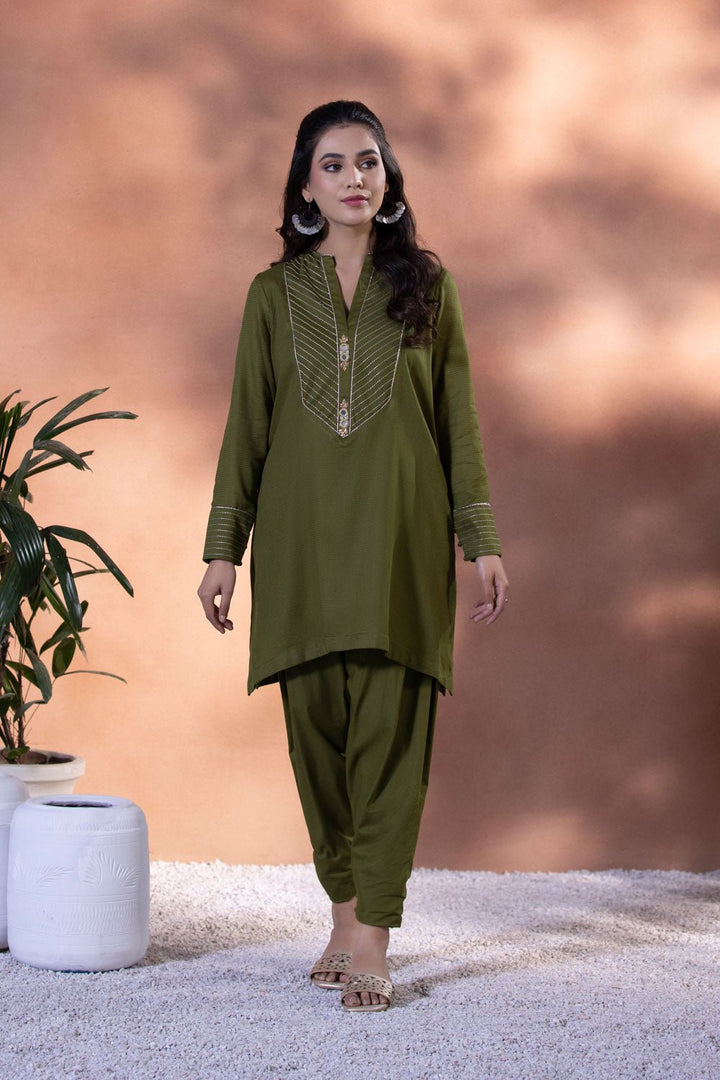 Sapphire-2 Piece - Embroidered Cotton Suit