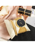Shein - 2Pcs/Set European And American Fashionable Ladies' Mesh Strap Wristwatch With Bracelet Gift Box Set