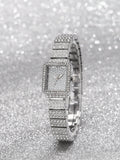 Shein - 7Pcs/Set Women'S Stainless Steel Band Rhinestone-Accented Watch With Rectangular Face, Casual Fashion Style, Including Diamond-Accented Alloy Bracelet, Necklace, Earrings, Rings & Watch Accessory Set