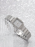 Shein - 7Pcs/Set Women'S Stainless Steel Band Rhinestone-Accented Watch With Rectangular Face, Casual Fashion Style, Including Diamond-Accented Alloy Bracelet, Necklace, Earrings, Rings & Watch Accessory Set