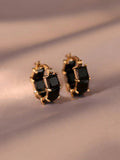 Shein - 1Pair Women'S Simple & Fashionable Black Zircon Decor Ear Hoop, Unique Design Daily Earrings, Birthday Gift