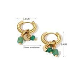 Shein - 1 Pair Of Delicate Retro Women Retro Green Natural Stone Charm Fashion Waterproof Jewelry Hoop Earrings