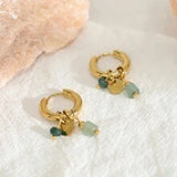 Shein - 1 Pair Of Delicate Retro Women Retro Green Natural Stone Charm Fashion Waterproof Jewelry Hoop Earrings