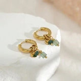 Shein - 1 Pair Of Delicate Retro Women Retro Green Natural Stone Charm Fashion Waterproof Jewelry Hoop Earrings