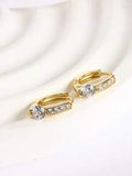 Shein - 1 Pair Of S925 Sterling Silver Earrings, Small And Exquisite Gold-Colored Diamond-Studded Earrings