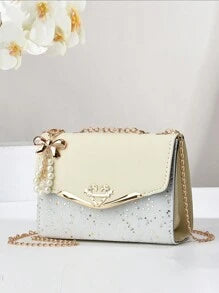 Shein - PLANEE Bow And Artificial Pearl Decorated Square Bag