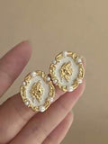 Shein - 1pair Vintage French Baroque Style Portrait Relief Unique Niche Brand Earrings