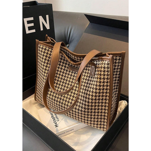 Shein - Houndstooth Pattern Large Tote Bag For Women