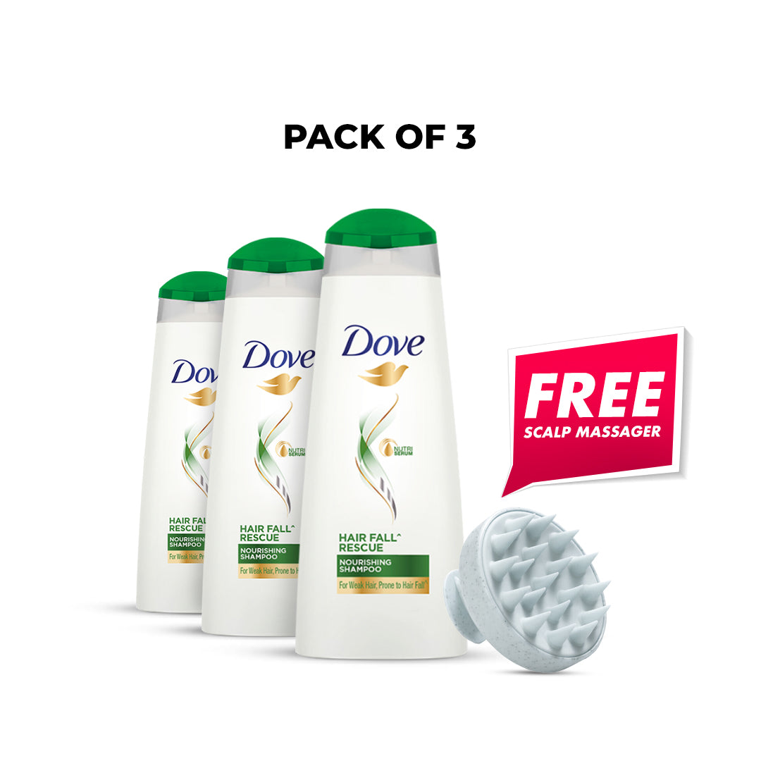 Free scalp massager with pack of 3 dove hairfall rescue shampoo 175ml
