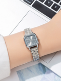 Shein - 1pc Women Silver Zinc Alloy Strap Elegant Square Dial Quartz Watch, For Daily Decoration