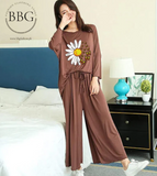 VYBE -  Brown Daisy Flower Printed Pj Suit