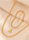 Shein - Nooxian 3pcs/Set Women Fashion Star CZ Pendant Multilayer Necklace And Bracelet Jewelry Set