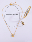 Shein - Camhanno 3 Pieces Of Exquisite And Fashionable Stainless Steel Single-Row Diamond Bracelet + Earrings + Necklace Set