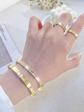 Shein - 4 Pieces Of Exquisite Fashion Stainless Steel Heart Embossed Bracelet Ring + Single Row Diamond Bracelet Ring Set