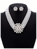 Shein - Pearl Jewelry Set For Girls Women Faux Pearl Choker Earring Set