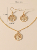 Shein - 1set Tree Of Life Pendant Necklace And Earrings For Women