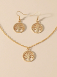 Shein - 1set Tree Of Life Pendant Necklace And Earrings For Women