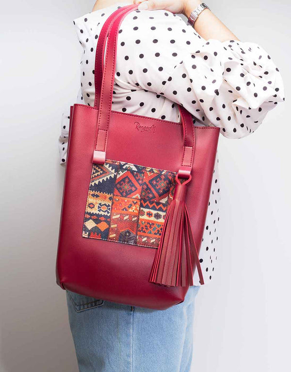 RangooN - Maroon Turkish Colorblock Tote Bag