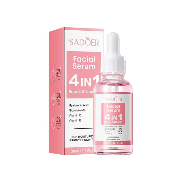 SADOER .4 IN1 Facial Serum 30ml Hyaluronic Acid Vitamin C Vitamin E Nicotinamide Essence Moisturizing Whitening Brightenin SD02488