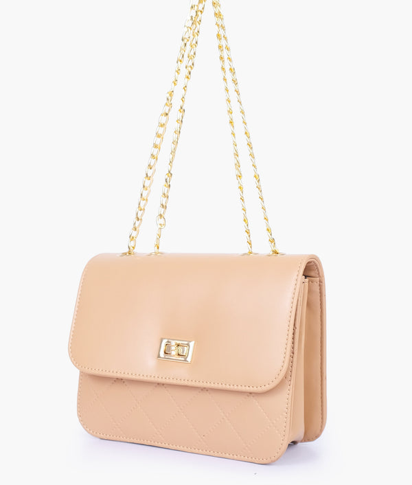 RTW - Beige Quilted Chain Cross-Body Bag