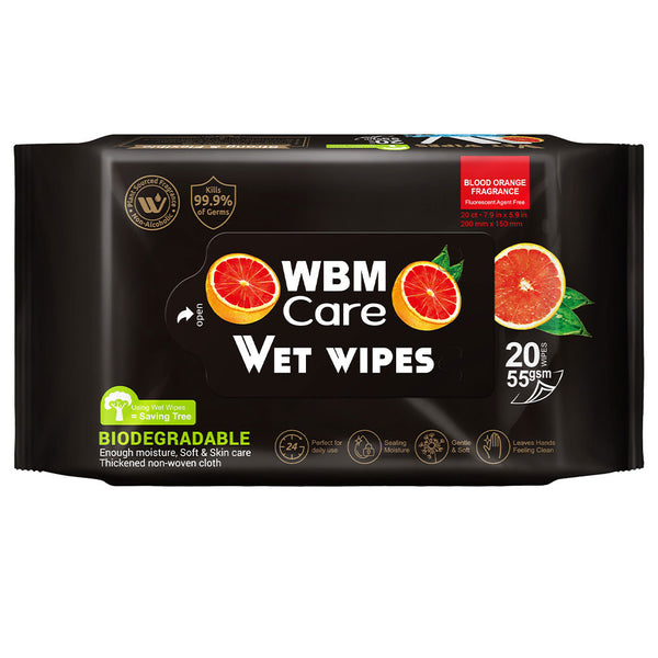 WBM - Care Biodegradable Wet Wipes Blood Orange - 20 Wipes