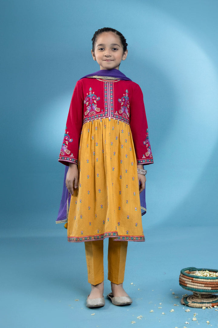 Kids Red 3 Piece - Embroidered Khaddar Suit