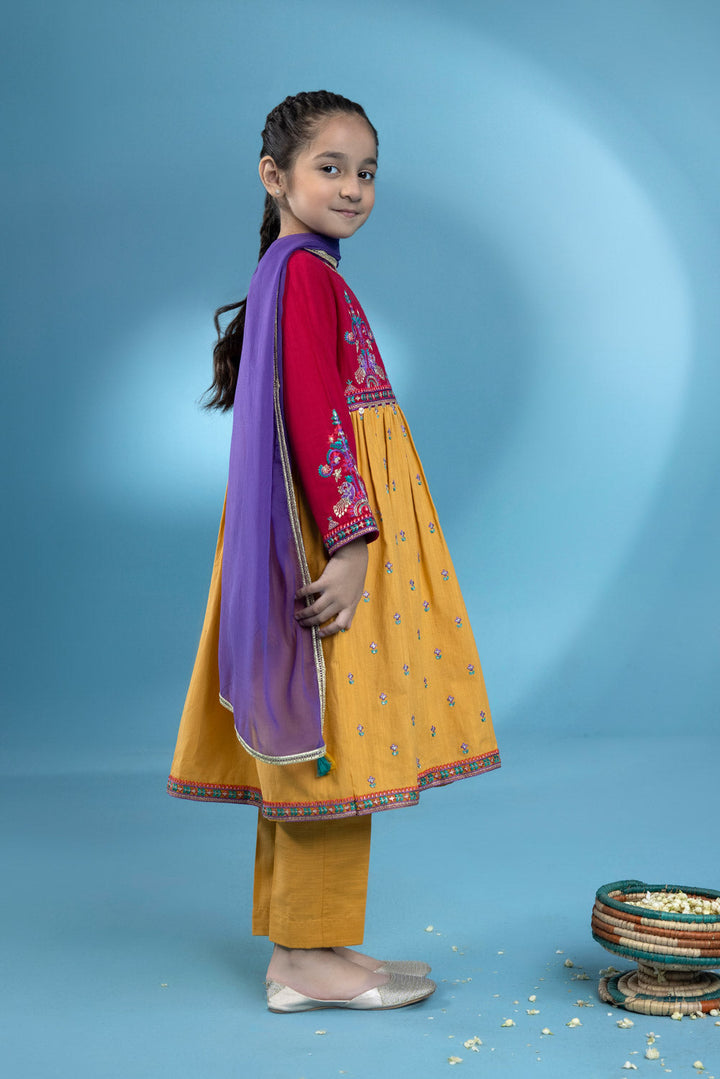 Kids Red 3 Piece - Embroidered Khaddar Suit