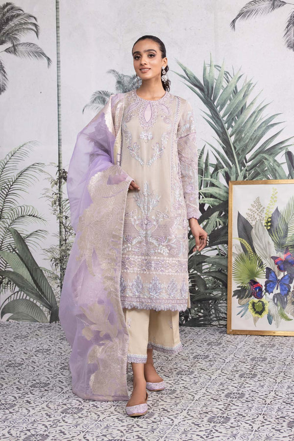 Sapphire 3 Piece - Embroidered Net Suit Purple