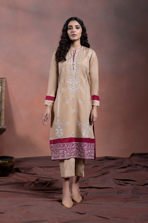 Sapphire 2 Piece - Embroidered Satin Suit Beige