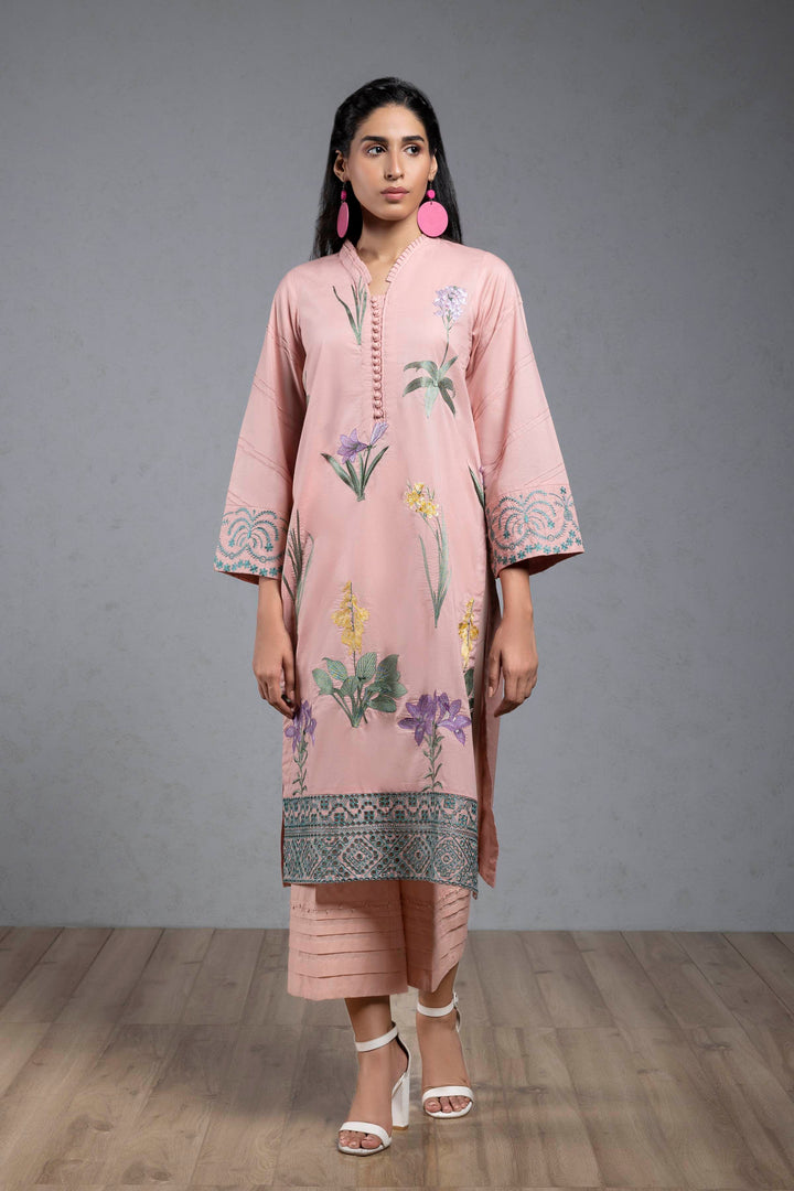 Sapphire Embroidered Cotton Shirt Baby Pink