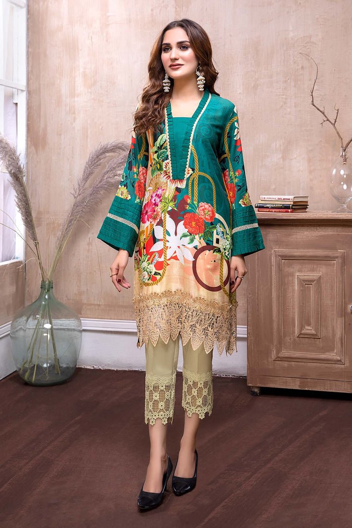 Adan's Libas- Digital Embroidered Lawn Stitch Kurti- Grovy- CS2-D5