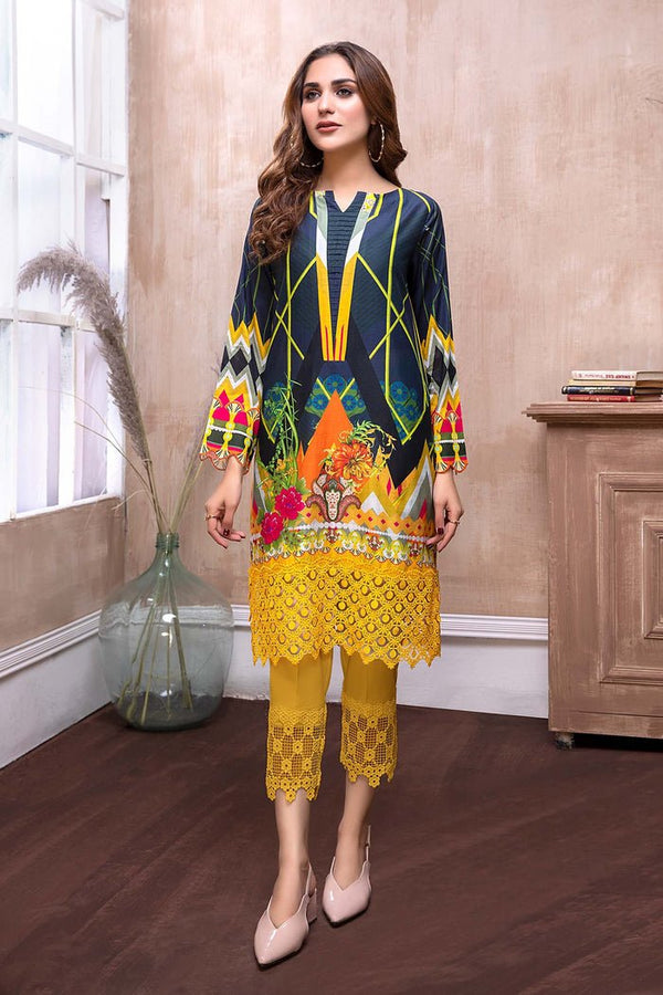 Adan's Libas- Digital Embroidered Lawn Stitch Kurti- Kile- CS2-D8