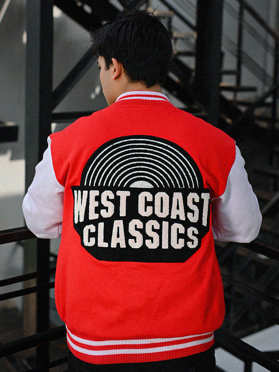Weave Wardrobe Unisex West Coast Classics  Red & White Varsity Jacket