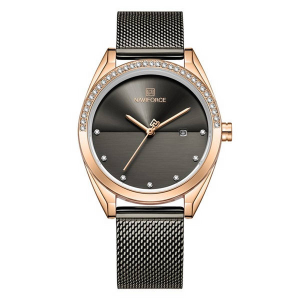 NAVIFORCE- Women Fashion Quartz Watch Ladies Stainless Steel Waterproof Wristwatch Analog Date Clock Rose Fold Gold