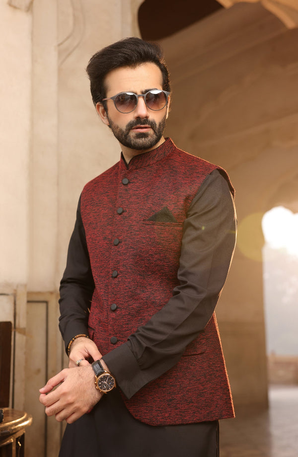 Summer'22 Men Kameez Shalwar With Waist Coat Black