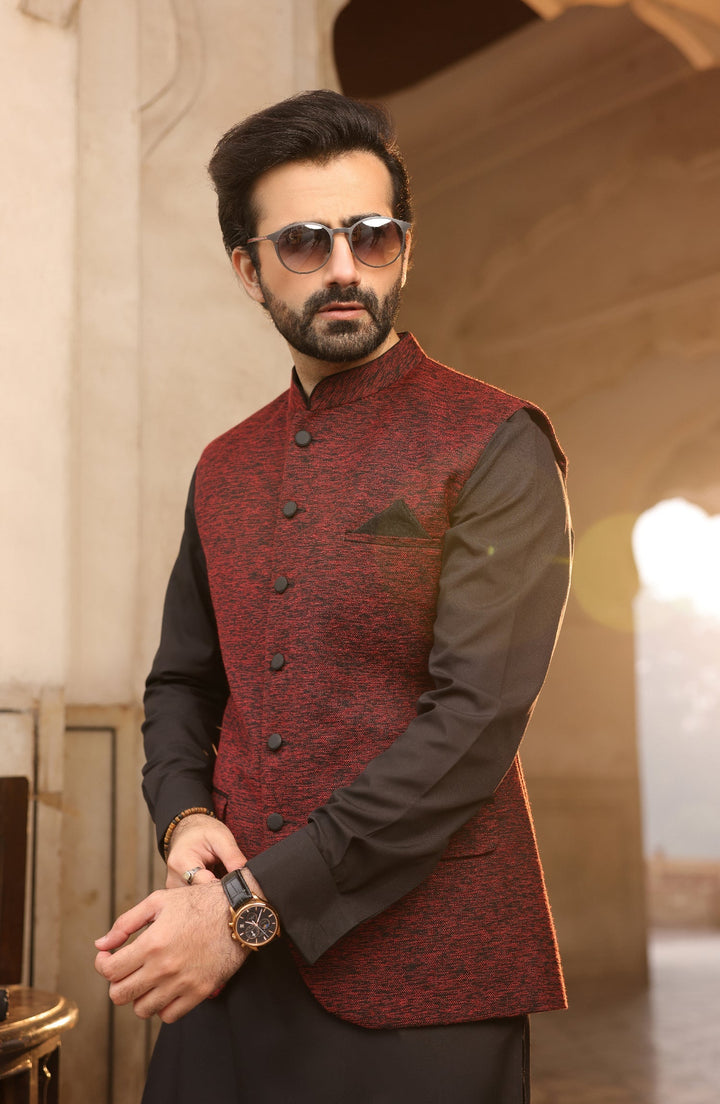 Summer'22 Men Kameez Shalwar With Waist Coat Black