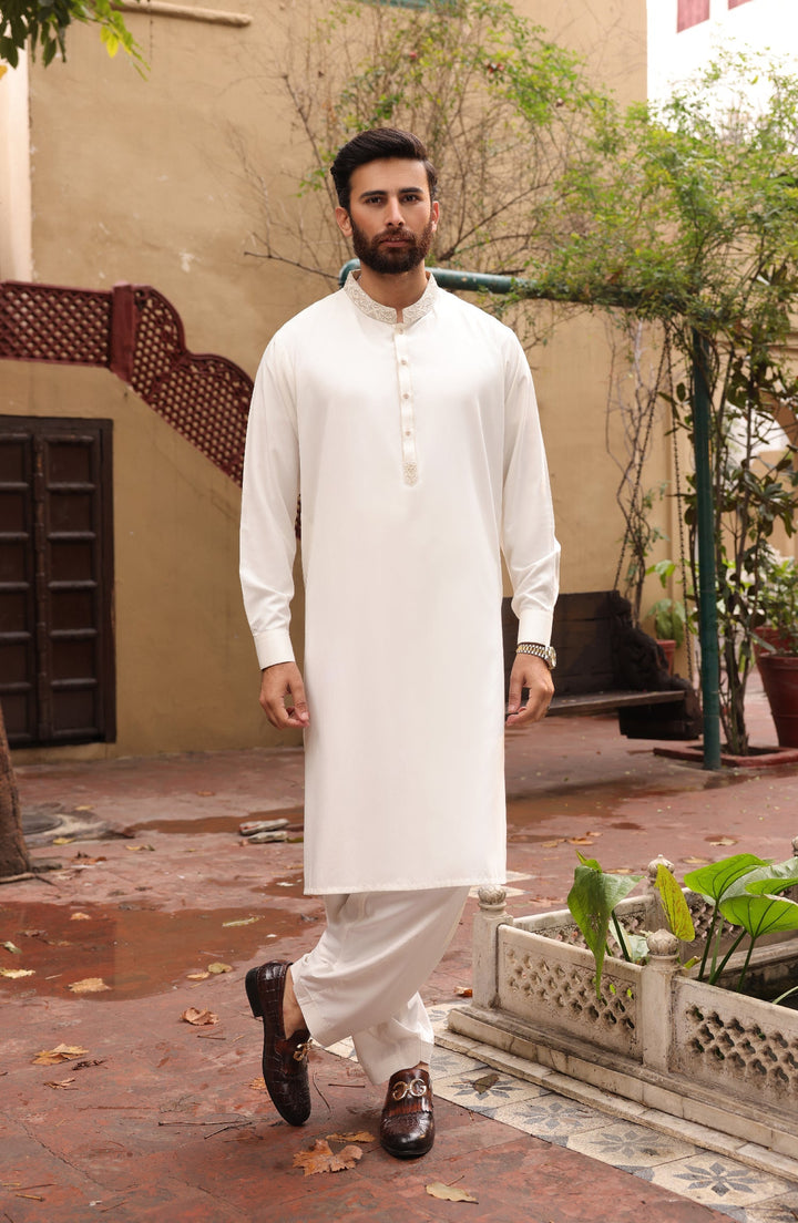 Summer'22 Men Formal Embroidery Kameez Shalwar Off White