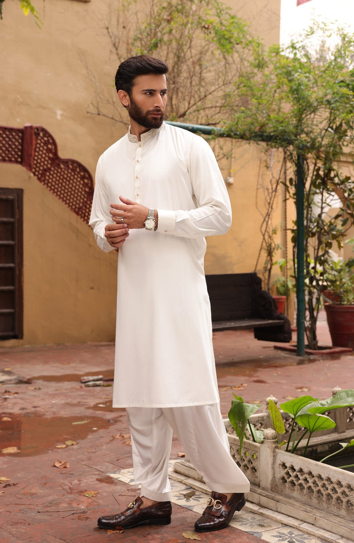 Summer'22 Men Formal Embroidery Kameez Shalwar Off White