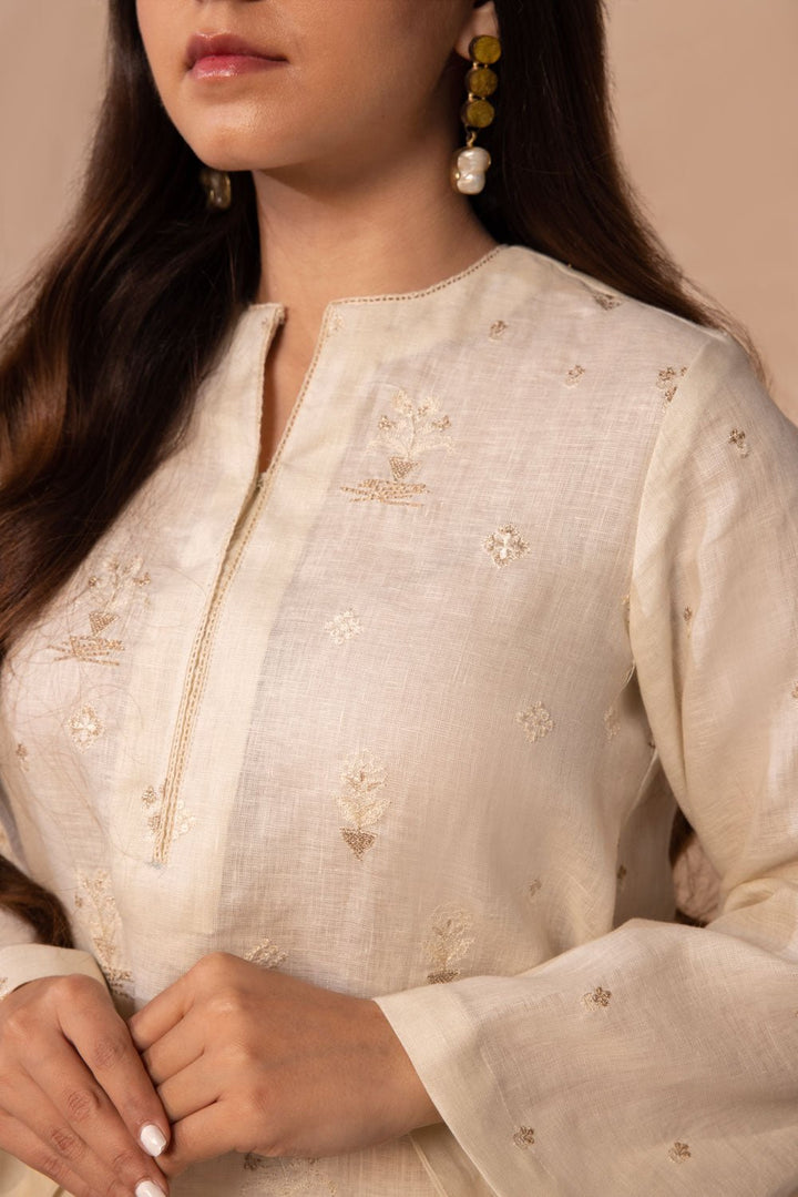 Sapphire-Embroidered Linen Shirt