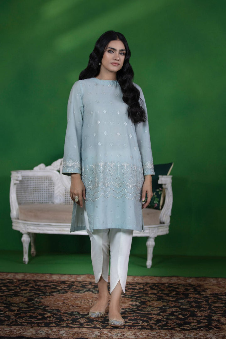 Sapphire-Embroidered Lawn Shirt