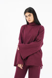 Nine90nine  - Oversized Bell Sleeve Knit Top - maroon