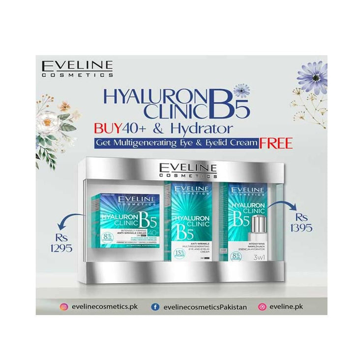 Eveline- Gift Set Hyaluron Clinic B5 Face Cream 40 + , Eye Cream, Hydrator, 3 IN 1