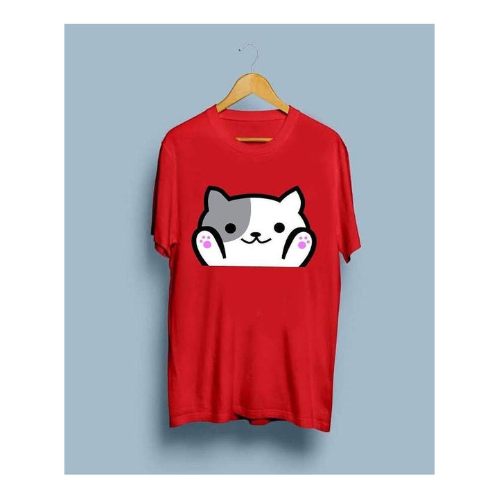 Wf Store- Bear Printed Half Sleeves Tee - Red