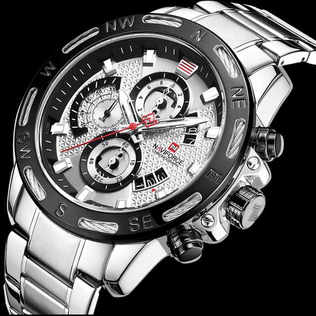 Naviforce Luxury Stainless Steel Chronograph Watch NF9165 Silver White