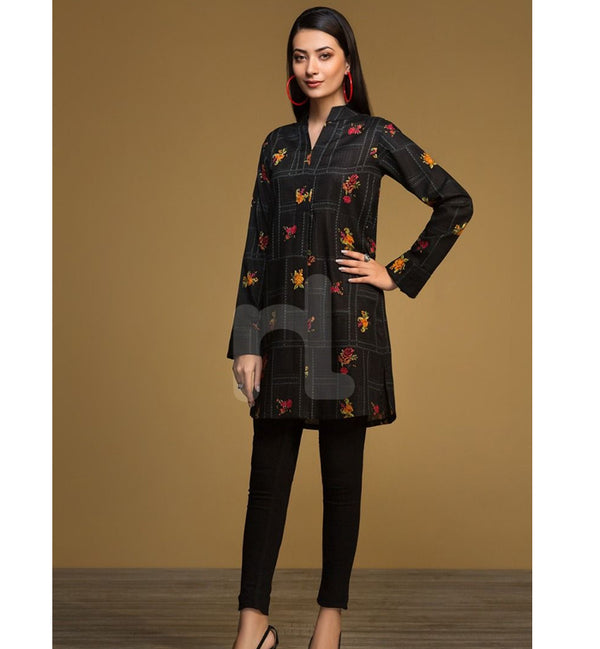 Nishat Linen- PW19-137 Black Printed Stitched Karandi Shirt - 1PC