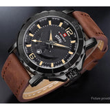 Naviforce- NF9122 Men's Leather Band Quartz Analog Wrist Watch