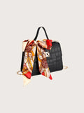 Shein- Turtle patterned shoulder bag with embroidered scarf
