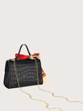Shein- Turtle patterned shoulder bag with embroidered scarf