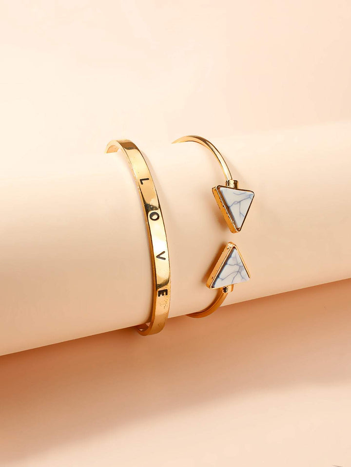 Shein- 2pcs Triangle Letter Decor Cuff Bangle