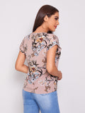 Shein- Batwing Sleeve Floral Print Top